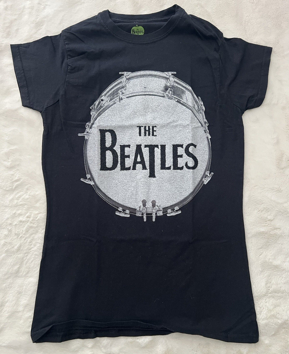 The Beatles Black T‑Shirt with Silver Drum Graphic